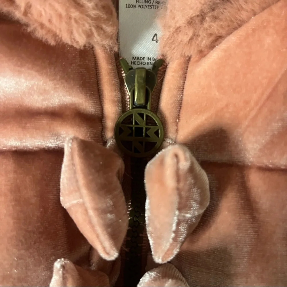 Nicole Miller New York Girl's Pink Hooded Velour Vest 4T Zip Quilted Bows Fur